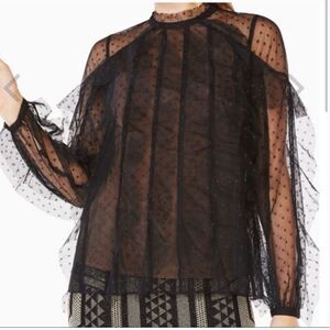 BCBG MaxAzia Ruffled Lace Leora Sheer Dotted Top EXTRA SMALL